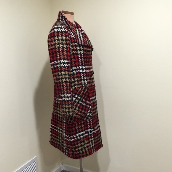 NVLT Houndstooth Pea Coat Peacoat Size 4 Red Tan Black - Picture 5 of 12